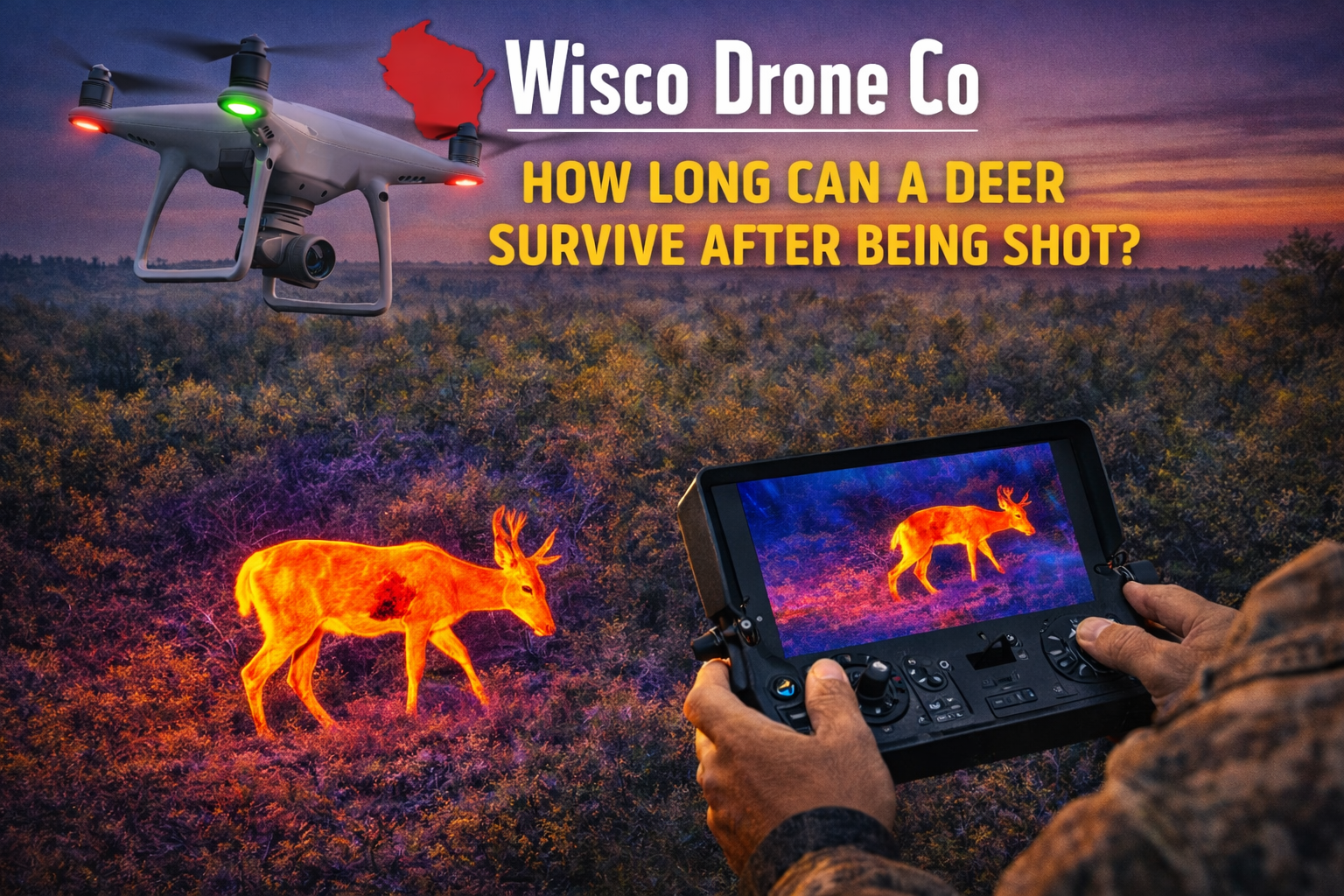 Thermal imaging drone used to locate a wounded whitetail deer after the shot in Wisconsin by Wisco Drone Co